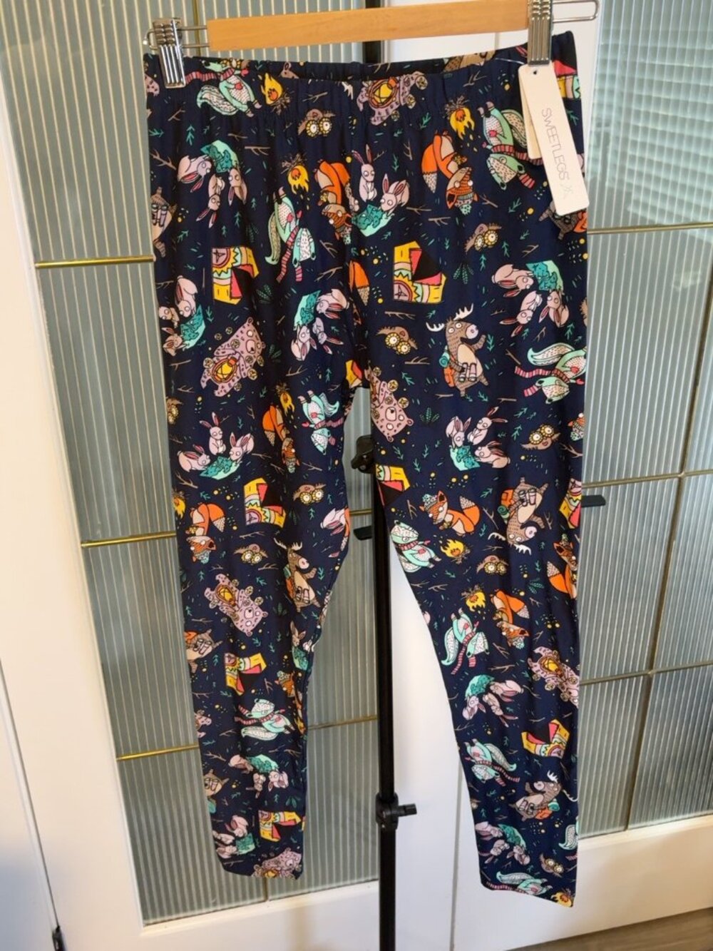 SweetLegs Woodland Animal Print Leggings Navy Multicolor NWT